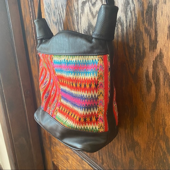 Albano Multicolor Mix Match Pattern Black Purse Hand Bag Cross Body - Picture 5 of 12